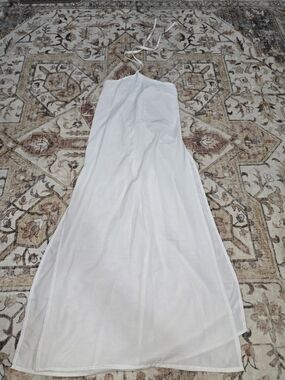 Strapless White Halter-Tie Maxi Dress
